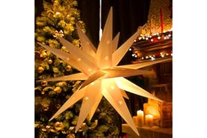 KATELUO Estrella Luminosa 3D Estrella Plegable, 45cm Estrella Iluminada con Función de Temporizado, Estrella de Arbol de Navidad, Estrella Navideña 3D para Decorar árboles de Navidad Fiesta Balcones