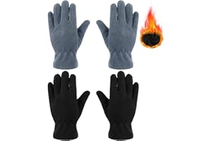 SINTEGE 2 Pairs Kids Fleece Gloves Boys Full Fingers Gloves Girls Warm Kids Gloves Kids Winter Gloves Toddler Fleece Mittens (Black, Gray)