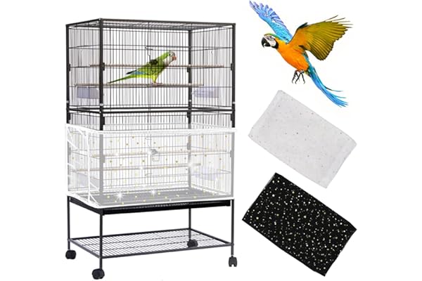 2 Pièces Grand Couverture de Cage à Oiseaux, Amélioré Housse de Protection en Maille avec paillettes, Universel Attrape Graine, Filet de Perroquet Ajustable en Maille de Nylon pour Ara perruche