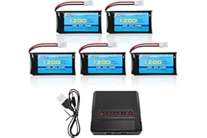 AMZZN 5 Unidades 3,7V 1200mAh 30C Molex Plug Lipo batería con Cargador 5 en 1 Adecuado para dron de Control Remoto SYMA X5SW X5SC-1 KY601S