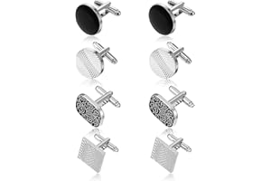 Nogeqi 4 Paar Manschettenknöpfe Herren, Manchettenknoepfe Personalisiert Klassische Cufflinks For Men Hochzeit Business Klassische Tanzparty Schwarz Silber