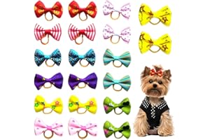 LACHT 20 Pièces Noeud pour Chien,Petits Nœuds pour Poils de Chien avec Élastiques,Barrettes pour Chiens,Elastique Noeud Chien,Noeud Élastiques À Nœud Papillon pour Chien Et Chat,Accessoires de Toilettage