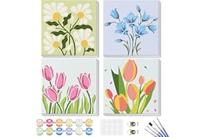 GHHKUD Kits de pintura por números para adultos principiantes, paquete de 4 lienzos de pintura por números para niños, pintura acrílica por números con marco de madera, manualidades para decoración de