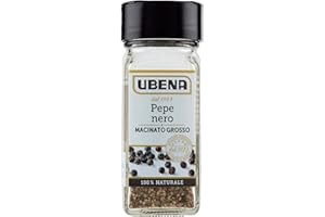 UBENA, Pepe Nero Macinato Grosso, Lievemente Piccante e Fresco, Ideale per Carni, Bruschette, Pasta, Salse, Formato Vasetto da 40 gr