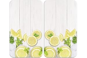 WENKO Maximex Universal Hob Cover Plate Lemon Set of 2 for All Types of Hobs, Can Also be Used as a Chopping Board, Hygienic, Scratch and Impact Resistant, with Non-Slip Height-Adjustable Feet