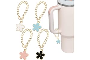 BLMHTWO 4Pcs Flowers Stanley Charms for Handle Personalized Handle Charm for Stanley Cup 30 & 40 Oz Tumbler, Pink Blue White Black 12cm/4.72in Length
