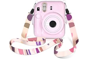 LIRDDY Kameratasche für Instax Mini 12, Sofortbildkamera-Tasche - Hartschalen-Kameratasche mit Schulterriemen in Morandi-Farben （Glitzer+Morandi）