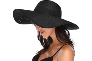 BABAHU Women Foldable Floppy Wide Brim Straw Sun Hat Summer Beach Hat UV UPF 50+