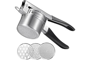 Schiacciapatate, Sopito Schiacciapatate in Acciaio inox con 3 Filtri Sostituibili e Manico Rivestito in Silicone per Ottenere una Purea Liscia di Purè
