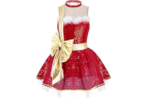IEFIEL Vestido Lentejuelas de Danza para Niñas Maillot con Tutú y Bowknot Vestido Bailarina de Gimnasia Rítmica Disfraz de Fiesta Navidad Carnaval Rendimiento 3-16 Años