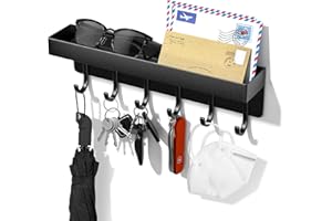 iophi Schlüsselbrett mit Ablage und 6 Haken, Platzsparendes Tragbares Organizer Schlüsselablage, Schlüsselboard Ohne Bohren Wandmontage für Schlüssel Aufbewahrung an Eingang, Hängen Küchenbesteck