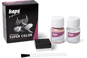 Kaps professional leather colour “Super Color” and “Preparer” for natural leather, synthetic and textile (25 ml each) for the care and repair of leather shoes, assorted colours Rosa 124