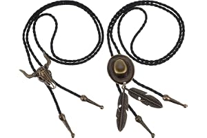 AOZUO 2 st bolo-slips, västerländsk cowboy slips vintage läder slips handgjord hatt fjäder halsband hänge för män kvinnor