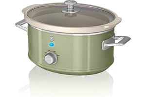 Swan SF17021GN Retro Slow Cooker with 3 Temperature Settings, Keep Warm Function, Removable Dishwasher Safe Pot, Up to 4 Portions, 3.5L, 200W, Retro Green