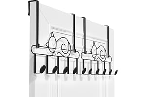 Alsonerbay Over Door Hooks, Black Coat Hooks Set of 2 Cat Shaped Door Hanger for Clothes, Back of Door Hooks, Coat Hooks for Wall Over Door Clothes Airer for Bedrooms, Bathroom, Kitchen