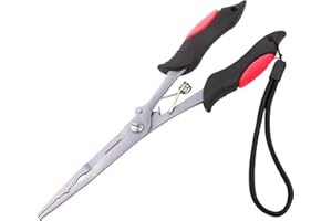 Caija-H Long Nose Fishing Pliers with Scissors-Fishing Hook Remover Plier Tool, Disgorgers/Pike Line Cutter Fishing Accessories with Sheath,Fishing Gifts for Men