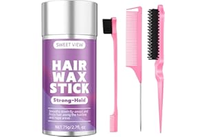 SWEET VIEW Cera para el cabello en barra y cepillo para el cabello para alisar los cabellos rebeldes, cola de caballo elegante, moño, accesorio para el cabello para mujeres, niñas y niños