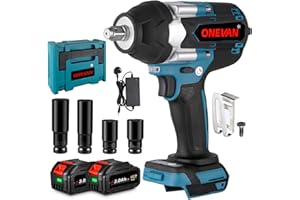 ONEVAN Cordless Impact Driver - Electric Wrench Brushless Motor Impact Gun 520W (1000NM) with 2x3.0Ah Batteries and Fast Charger, Impact Wrench for Tyre Change