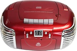 GPO PCD299 Portable Retro Boombox CD Player, Radio and Cassette Player Mains / Battery Powered - Red