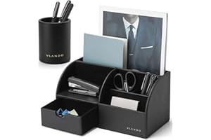 Vlando Multifunzionale Portaoggetti da scrivania,Organizzatore di cancelleria, Portapenne da Scrivania, Organizer da scrivania, Portaoggetti da ufficio in Pelle PU (Nero)