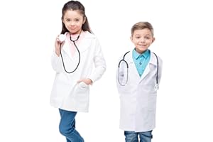 Chrysotex Kids Lab Coat, Polycotton, Regular Buttons, 4-12 Years, Three Pockets, Full Length, White, Chest Hip Pocket, Durable, Boys Girls, Fasteners, School, Real Lab Coat, 200 GSM