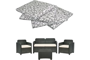 GHIOCUSCINI | Set di 4 Cuscini da Esterno per Salottino in Rattan, Fantasia RAMAGE, Tessuto Cotone/Poliestere, Sfoderabile, 58 x 51 cm, Alto 5 cm, Made in Italy