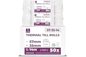 LYNNE PAYMENT SOLUTIONS Rotoli Pos 57mm x 14m x 12mm - Rotolo di carta termica per ricevute bancomat - Rotolini per dispositivi pos 57x35x12 (50 rotoli)