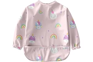 Nombear ® Bavoir Manches Longues pour Bebe - Bavoirs Bebe Imperméable, Tablier Bebe pour Manger, Tablier Enfant Repas, Bavoir DME, Blouse Bebe Repas