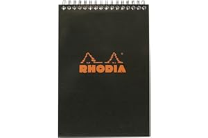 ‎RHODIA Rhodia 165009C - Notizblock (mit Doppelspirale, DIN A5, kariert, 80 g, 14,8 x 21 cm, 80 Blatt) 1 Stück schwarz