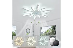 ‎LJX LJX Deckenleuchte mit Ventilator Kompatibel mit Alexa und Google Assistant Dc 78cm Deckenlampe mit Ventilator Leise Timer Winter/Sommerbetrieb Dimmbare Memoryfunktion für Schlafzimmer Küchen, Weiß