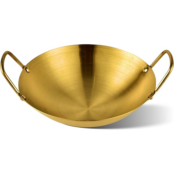 Indian Art Villa Brass Wok/Kadhai With Lid - Hammered Design, Tin Lined, 68 Oz Capacity