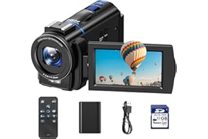 CAMWORLD 4K Video Camera Camcorder 48MP YouTube Vlogging Camera Night Vision 3” 270° Rotatable Touchscreen Podcast Camcorder Video Recorder with 32GB SD Card, Batteries, Remote Control