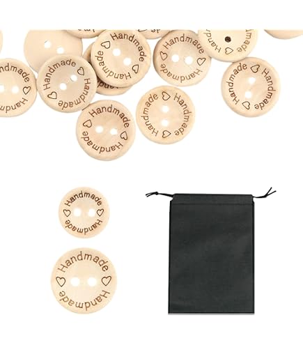 140 Bottoni In Legno Tondi – Misure 15/20/25 Mm Con Scritta 'Handmade With Love', Per Cucito E Decorazioni Fai Da Te