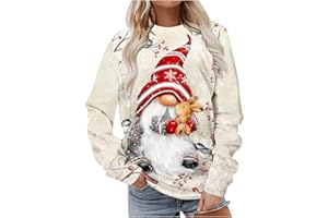 AMhomely Christmas Sweatshirts for Women UK Funny Christmas Tree Cute Elk Print Casual Blouse Tops Vintage Long Sleeve Crewneck Graphic Blouse Holiday Fleece Sweaters Lightweight Shirt