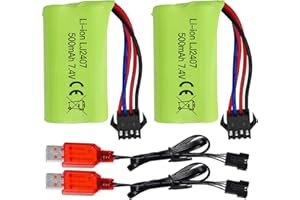 ZYGY 2PCS 7.4V 500mah SM-4P Plug Batterie Rechargeable & câble de Chargement USB pour EC16 DE85 Voiture-Jouet RC modèle Dirt Bike Batterie M416 Batterie de Rechange pour Gel Ball Blaster électrique