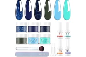 EODCI 6 colores Dipping Powder Kit, polvo de uñas de inmersión, polvo azul marino con activador de base líquida para inmersión Top Gels accesorios de uñas, uñas tú mismo regalos para mujeres