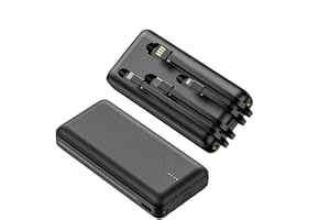 JONKUU Power Bank 20 000 mAh przenośna ładowarka, wbudowany kabel i latarka LED, szybkie ładowanie, zewnętrzny akumulator, kompatybilny z iPhone, iPad, Samsung, smartfonami, tabletami i innymi