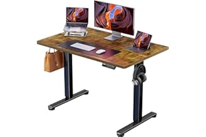 ErGear Escritorio Elevable Eléctrico, Mesa Ajustable en Altura 100x60 cm, Mesa de Oficina con Panel Inteligente de 4 Memorias, Escritorio con Gancho para Mochila y Tablero Ensamblado (Marrón Vintage)