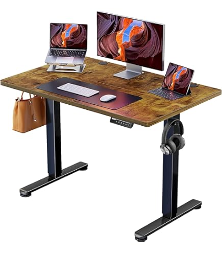 FEZIBO Bureau Réglable En Hauteur, Plateau Monobloc, 120 X 60 Cm