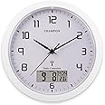 Champion 25cm MSF Radio Controlled Quartz wall clock with inset LCD display with day/date - White