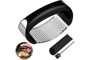 Garlic Press, FePen Presse Ail à Bascule, Broyeur à Ail en Acier Inoxydable, Ergonomique Manuelle Presse-Ail, Rocker Concasseur, Concasseur Ail avec des Poignées Antidérapantes en Plastique