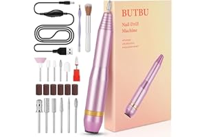 BUTBU Nagelfräser Kabellos, 13 in 1 Professionell Elektrische Nagelfeile, 20000 u/min Geschwindigkeitsstufen Einstellbar, Nagelfräser für Gelnägel, für Nagelhaut Shellac Acrylgel, Semipermanentes Gel