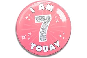 TEMPLATABLES 7th Birthday Badge for Girls – Fun & Colourful Party Pins for Kids – Cute Novelty Birthday Gifts for Girls – Ideal for Birthday Celebrations & Party Accessories (7 Pink)
