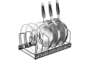 Fousenuk Porta Coperchi Pentole, Organizer Padelle con 7 Scomparti Regolabili, Porta Padelle, Portacoperchi Regolabile, Supporto per Coperchio in Metallo, Contenitore da Cucina (Nero)