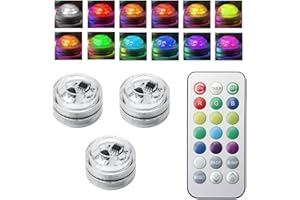 CKDSA 3Pcs Mini Submersible LED Lights Waterproof Underwater RGB Small Color Changing New Year Eve Party Pool Tea Lamp with Remote Control Battery Operated Flameless Lamps for Pond Aquarium Vase Fountains