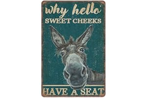 DAIERCY Retro Teal Why Hello Sweet Cheeks Donkey Tin Signs, Love Donkey Sign for Home, Funny Vintage Metal Sign Plaqu Poster Wall Art Kitchen Garden Bathroom Decor, 140x200 mm