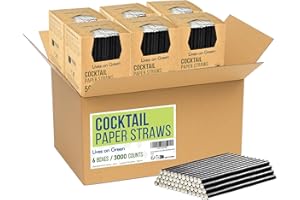 Lives on Green Compostabili piccole cannucce di carta nera da cocktail, bastoncini di agitazione, 14,6 x 0,6 cm, 3000 pezzi, per bar e ristoranti