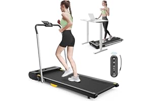 UREVO 2 in 1 double Shock Absorbent Walking Pad with 3 HIIT Modes, 1-12 km/h Under desk treadmill with Smart Rotary Console, 2.5HP Foldable Treadmill with Remote Control for Home/Office