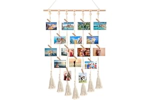 Zyluniy Marco Fotos para Pared Colgar Fotos Pared con Pinzas, Portafotos Pinzas Madera, Marcos de Fotos Multiples con 30 Clips para Manualidades, Decoración del Hogar y Regalos