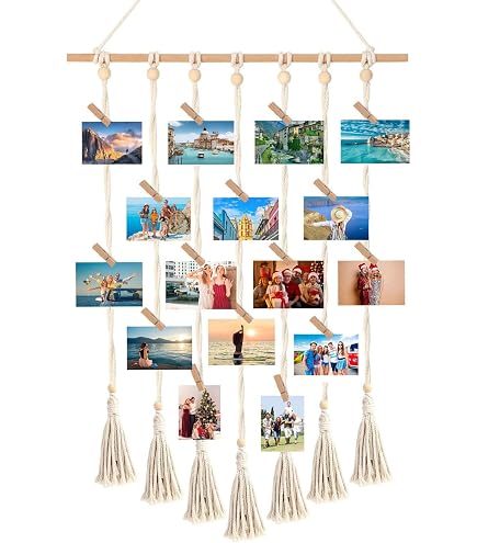 Porte Photo Mural Avec 30 Clips En Bois - Panneau En MDF Et Corde De Jute, Déco Maison Et Cadeau - 7